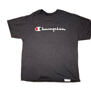 Champion T Shirt Mens XL Dark Grey Heather Crewneck Logo Graphic Sporty Casual